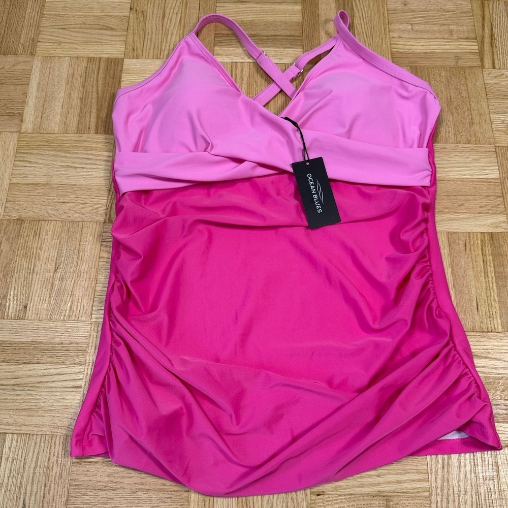Ocean Blues Fuchsia Neon Rose Tankini Swim Top XL BU3270-115 New